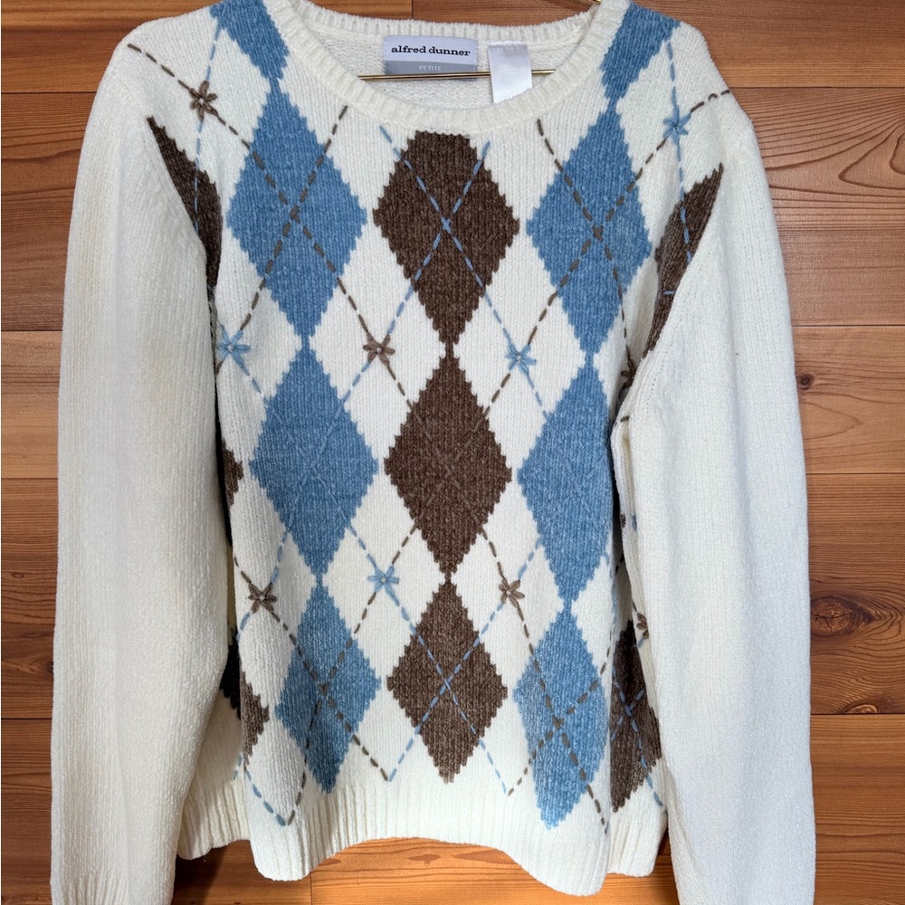 Alfred Dunner Women's Argyle Sweater - Blue and Brown
